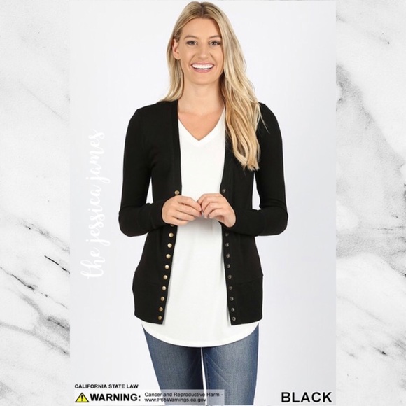 Black Snap Button Down Cardigan Sweater NEW - Picture 2 of 6